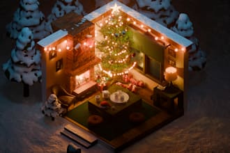 design a custom 3d isometric room design for you