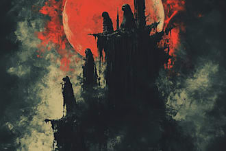 draw dark horror line art illustration for tshirt album cover