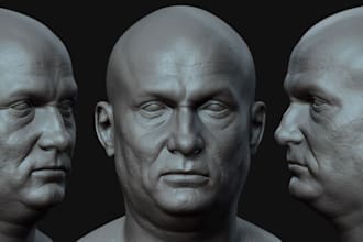 3d sculpt 3d realistic head, 3d bust up, 3d face, 3d model for 3d printing