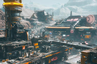 design cyberpunk city fantasy art sci fi illustration