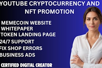 write and design crypto token website, nft project on my large youtube channel