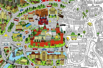 draw a custom digital map illustration of city or fictional place