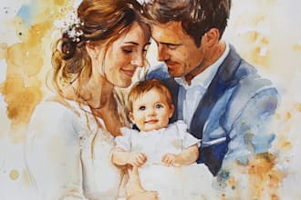 do watercolor family portrait wedding portrait baby portrait