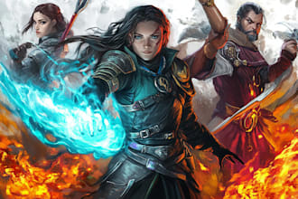 draw dnd party art, pathfinder group, and fantasy characters illustration