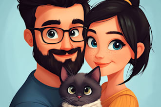 draw disney family couple cartoon portrait