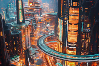 make a science fiction city, cyberpunk concept art