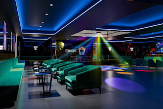 do 3d nightclub interior design, bar, restaurant, stage show, lounge, rendering
