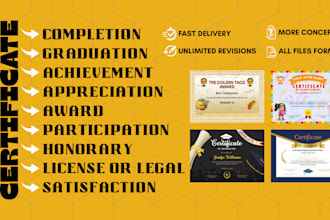 design completion, graduation, achievement, and appreciation certificate