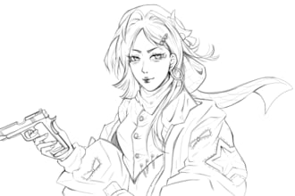 draw clean sketch character design in anime manga art style