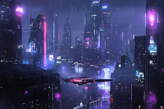 do a futuristic cyberpunk city and sci fi concept art