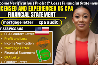 cpa letter, financial statement, and income verification for mortgage, business