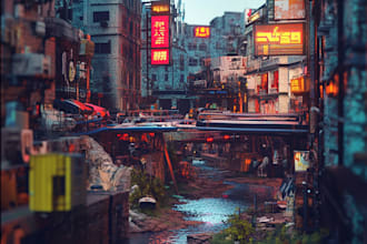 design an cyberpunk, sci fi futuristic city art