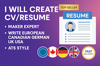 create CV resume maker expert write european canadian german UK USA ats style