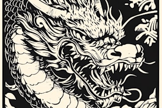 draw detailed dark art with woodcut or linocut style