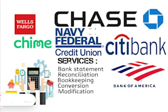 do bank statement reconciliation, paystubs and bookkeeping