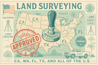 ca, wa, fl, ny, tx, al, US stamp land surveying report plans stamp for approval