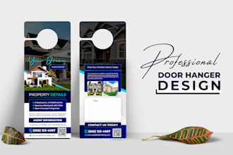 create door hanger design, leaflet, rack card, business postcard, and dl flyer