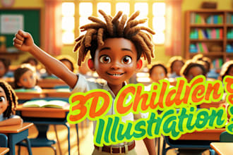 do 3d children book illustration, bible story, 3d african american illustration