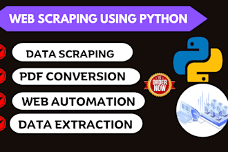 web scraping, data mining, and PDF conversion services using python