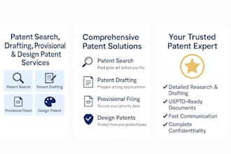 perform patent search, patent drafting, provisional, and design patent services