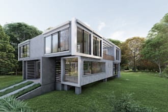 design 3d house exterior, landscape garden pool, architectural rendering