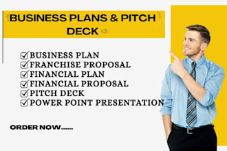 write a complete business plan, franchise proposal, financial plan, startups