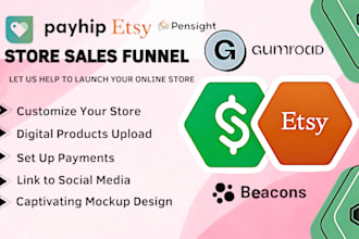 set up and customize etsy gumroad payhip stanstore pod add and upload products