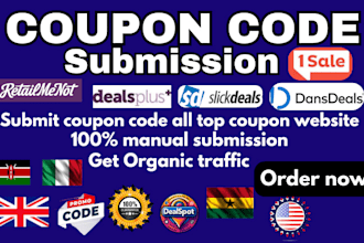 submit coupon code, discount code offer deal to UK USA top 200 best coupon sites
