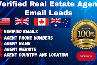 provide USA UK australia canada real estate agents realtor verified email leads