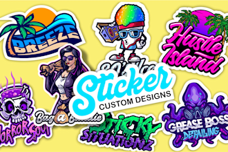 draw unique premium sticker for label, decal and merchandise
