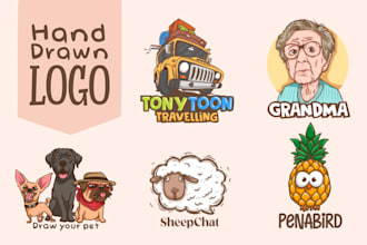 design cute hand drawn cartoon logo with my style