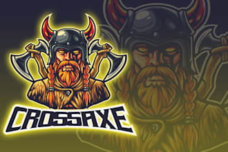 design lumberjack cross axe barbarian warrior esport logo