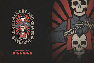 do vintage barbershop hand drawn logo with illustration