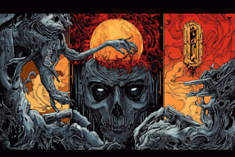 draw detailed dark, horror, metal, creepy art illustration