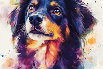 design professional digital watercolor portrait art of your pet