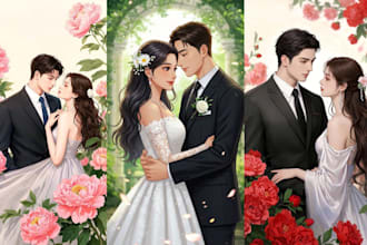 draw romance couple character art for novel book kindle cover shonen anime style