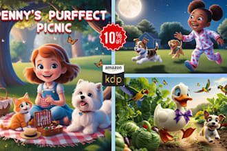 design a children book, kids book, and picture book with cartoon character