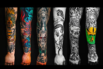 create custom realistic tattoo design, tattoo sleeve