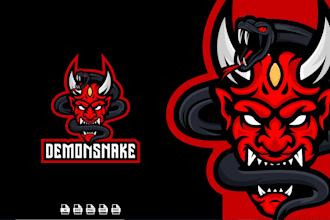 create golden crown, demon snake mascot logo