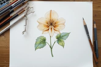 draw watercolor botanical illustration of flowers, plants