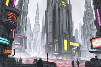 draw futuristic cyberpunk city and sci fi concept art
