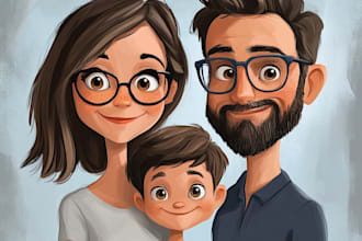 illustrate a romantic family couple portrait