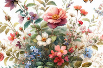 create a botanical watercolor of flowers, plants