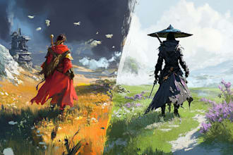make a amazing 2d game concept art background and environment