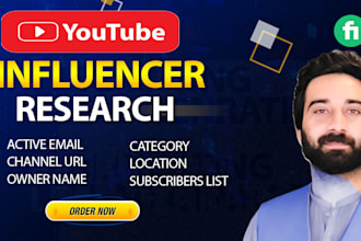 research and find the best youtube influencer and valid email list building