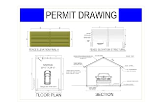 do city permit drawing for house plan, gazebo, fence, pergola, carport, sunroom