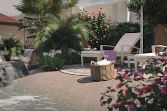 design home garden, pool, patio, villa landscape, backyard, deck, outdoor space