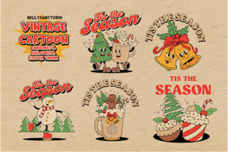 create vintage cartoon for christmas holiday theme