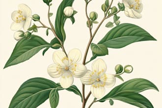 make a botanical line art illustration flower, plant, fruits