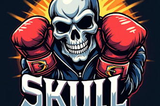 design high quality skull boxing gloves head mascot logo with unlimited revision